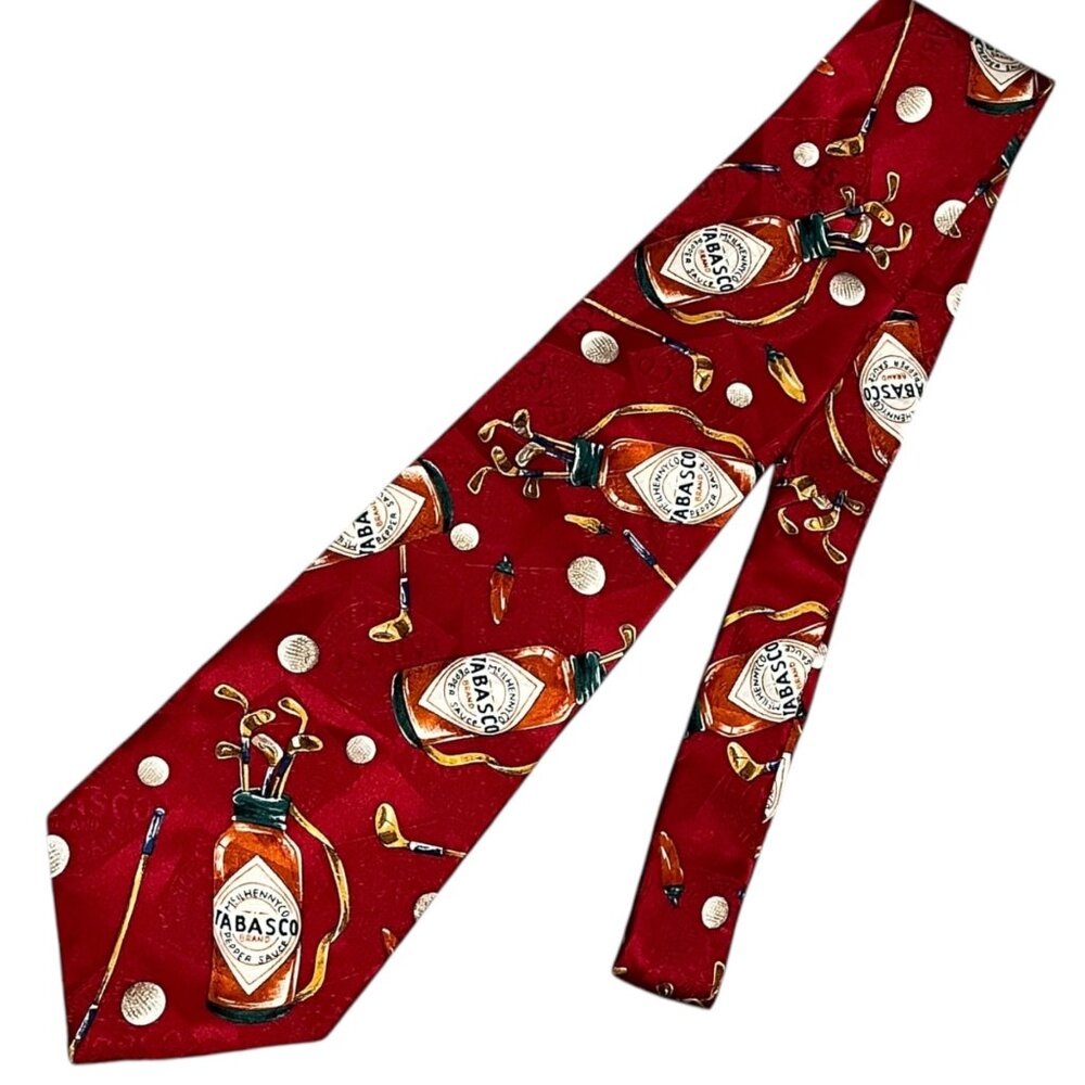 VTG Tabasco‎ Hot Sauce Neck Tie Bottle Golf Clubs USA Silk Novelty 56” X 4"